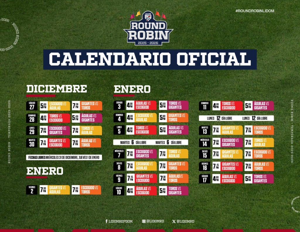 LIDOM anuncia calendario de fin de año del RR con cuatro juegos del 27 al 30 de diciembre